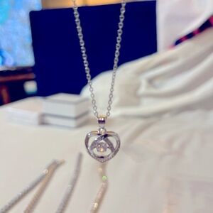 Brand New Sterling Silver Floating Diamond Heart Shaped Necklace
